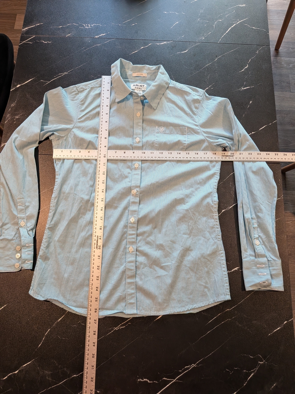 Ariat Light Blue and White Striped Casual Button-Down Shirt - Picture 4 of 9